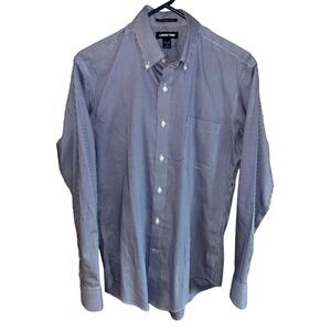 Lands’ End men’s 100% supima cotton button-front blue gingham shirt (15 - 34)